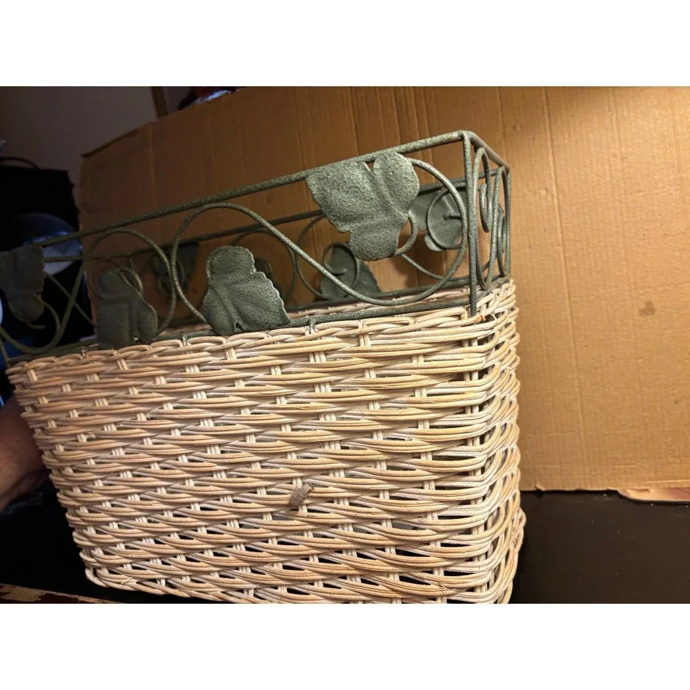 Wicker Magazine Rack Rattan & Metal Decorative Metal Framing